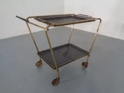 Pamono French Brass Tea Cart Attributed to Mathieu Matégot, 1950s Outlet