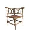 Pamono French Carved Wood Corner Chair with Woven Rush Seat, Early 20th Century New