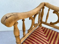 Pamono French Carved Wood Corner Chair with Woven Rush Seat, Early 20th Century New