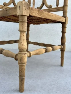 Pamono French Carved Wood Corner Chair with Woven Rush Seat, Early 20th Century New