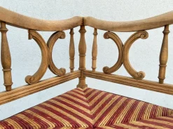 Pamono French Carved Wood Corner Chair with Woven Rush Seat, Early 20th Century New