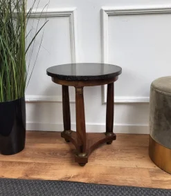 Pamono French Empire Gueridon Side Table with Tripod Columns Brass and Marble Top, 1890s Online