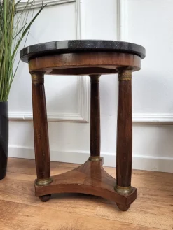 Pamono French Empire Gueridon Side Table with Tripod Columns Brass and Marble Top, 1890s Online