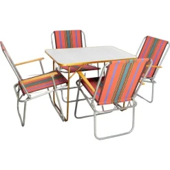 Pamono French Folding Camping Chairs and Table, 1950s, Set of 5 Outlet