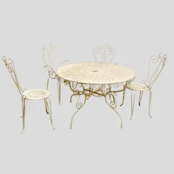 Pamono French Garden Chairs and Round Table, 1950s, Set of 5