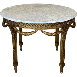 Pamono French Louis XVI Style Oval Giltwood Carved Center Table, 1890s Clearance