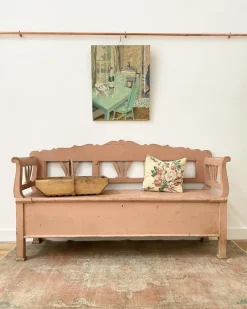 Pamono French Pink Settle Bench, Early 20th Century Hot