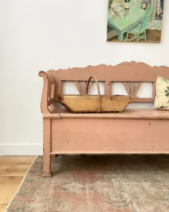 Pamono French Pink Settle Bench, Early 20th Century Hot
