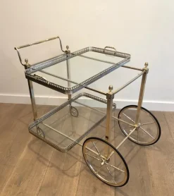 Pamono French Silver & Brass Trolley from Maison Bagués, 1940s New