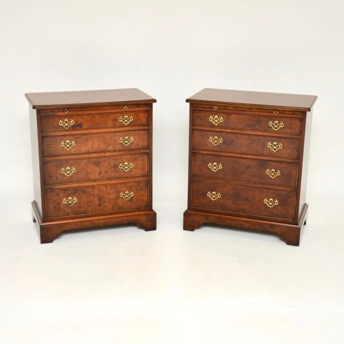 Pamono Georgian Style Burr Walnut Side Chests, 1950, Set of 2 New