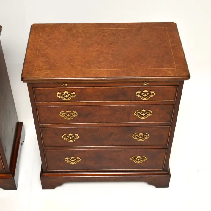 Pamono Georgian Style Burr Walnut Side Chests, 1950, Set of 2 New