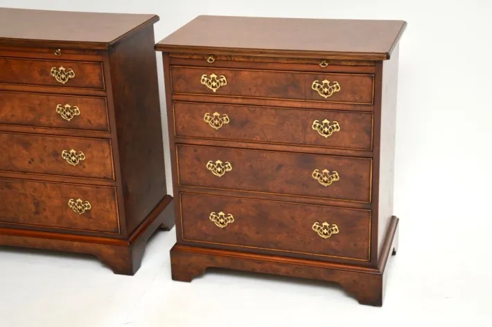 Pamono Georgian Style Burr Walnut Side Chests, 1950, Set of 2 New