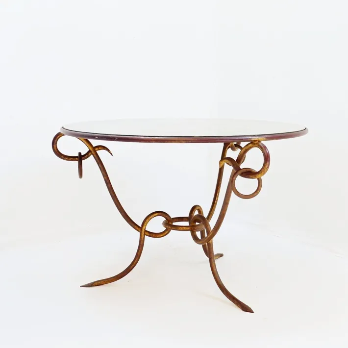 Pamono Gilded Iron Coffee Table by René Drouet, 1940s Sale