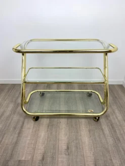 Pamono Glass & Golden Metal Serving Cart Trolley by Morex, Italy, 1980s Outlet