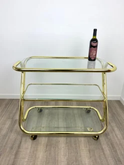 Pamono Glass & Golden Metal Serving Cart Trolley by Morex, Italy, 1980s Outlet