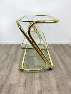 Pamono Glass & Golden Metal Serving Cart Trolley by Morex, Italy, 1980s Outlet
