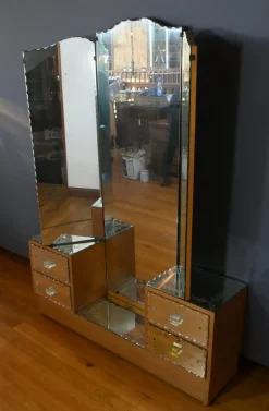 Pamono Glass Dressing Table in Fruit Wood, 1950 Clearance