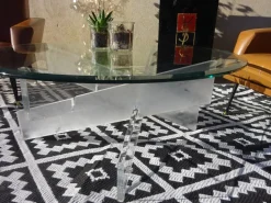Pamono Glass Living Room Table with Acrylic Glass Base Clearance