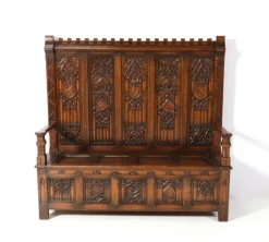 Pamono Gothic Revival Oak High Back Hall Bench, 1900s Sale