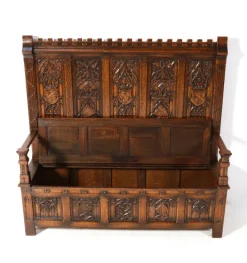 Pamono Gothic Revival Oak High Back Hall Bench, 1900s Sale