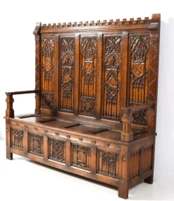 Pamono Gothic Revival Oak High Back Hall Bench, 1900s Sale