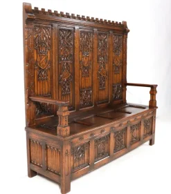 Pamono Gothic Revival Oak High Back Hall Bench, 1900s Sale