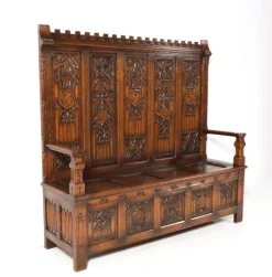 Pamono Gothic Revival Oak High Back Hall Bench, 1900s Sale