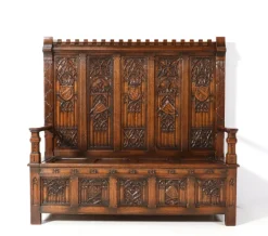 Pamono Gothic Revival Oak High Back Hall Bench, 1900s Sale