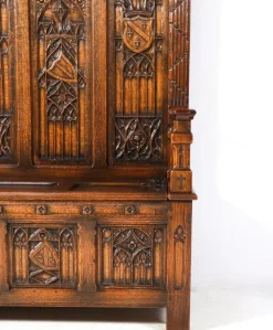 Pamono Gothic Revival Oak High Back Hall Bench, 1900s Sale