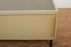 Pamono Green-Gray Plywood Lowboard with Black Metal Feet, Green Linoleum Shelf and Sliding Doors from RWD Reppisch-Werk Ag Dietikon, 1950s-1960s Best