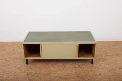 Pamono Green-Gray Plywood Lowboard with Black Metal Feet, Green Linoleum Shelf and Sliding Doors from RWD Reppisch-Werk Ag Dietikon, 1950s-1960s Best
