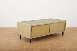 Pamono Green-Gray Plywood Lowboard with Black Metal Feet, Green Linoleum Shelf and Sliding Doors from RWD Reppisch-Werk Ag Dietikon, 1950s-1960s Best