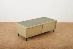 Pamono Green-Gray Plywood Lowboard with Black Metal Feet, Green Linoleum Shelf and Sliding Doors from RWD Reppisch-Werk Ag Dietikon, 1950s-1960s Best