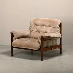 Pamono Hardwood and Suede Lounge Chair in the style of Percival Lafer and Jean Gillon, 1960s New