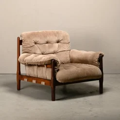 Pamono Hardwood and Suede Lounge Chair in the style of Percival Lafer and Jean Gillon, 1960s New