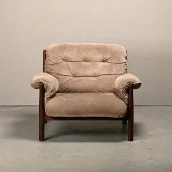 Pamono Hardwood and Suede Lounge Chair in the style of Percival Lafer and Jean Gillon, 1960s New