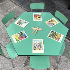 Pamono Hexagonal Nursery Table with Formica Chairs, Italy, 1960s, Set of 7 Best