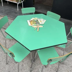 Pamono Hexagonal Nursery Table with Formica Chairs, Italy, 1960s, Set of 7 Best