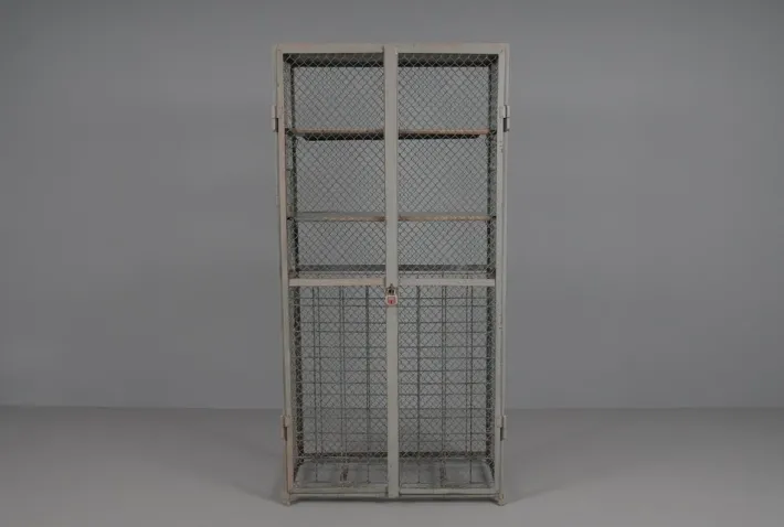 Pamono Industrial Lockable Metal Wine Cabinet with Space for 64 Wine Bottles, 1960s Outlet