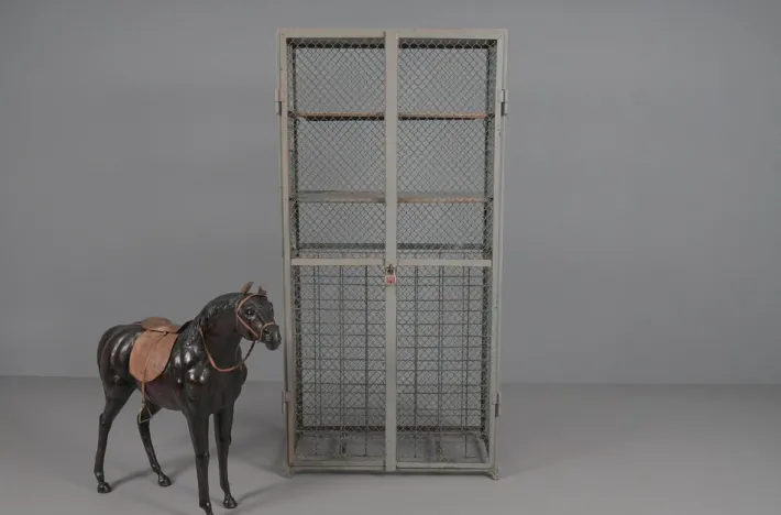 Pamono Industrial Lockable Metal Wine Cabinet with Space for 64 Wine Bottles, 1960s Outlet