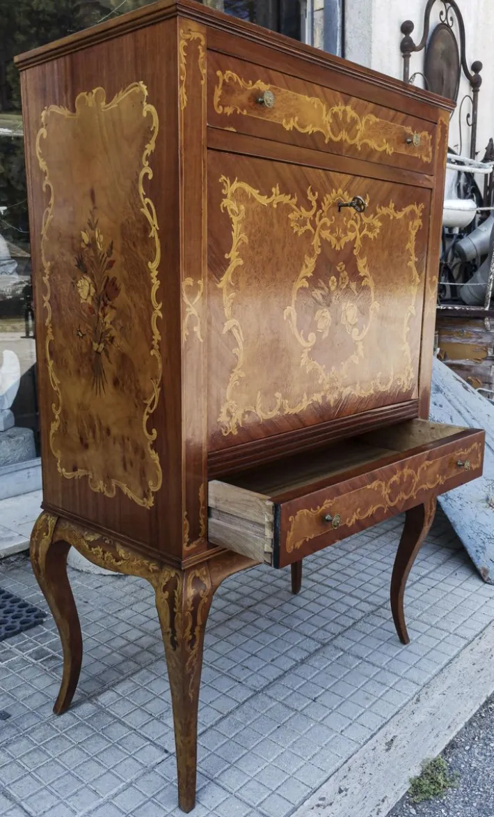 Pamono Inlaid Wood and Glass Secretaire, 1970s Clearance