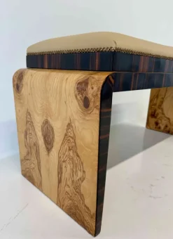 Pamono Italian Art Deco Bench in Olive Ash Burl and Macassar with Faux Leather Seat, 1940s Best