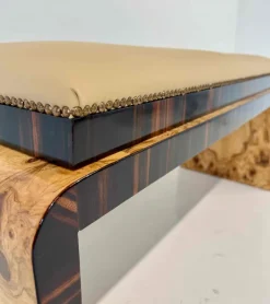 Pamono Italian Art Deco Bench in Olive Ash Burl and Macassar with Faux Leather Seat, 1940s Best