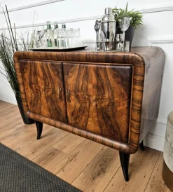 Pamono Italian Art Deco Walnut Burl and Mirror Mosaic Dry Bar Cabinet by Paolo Buffa, 1940s Outlet
