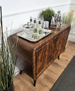 Pamono Italian Art Deco Walnut Burl and Mirror Mosaic Dry Bar Cabinet by Paolo Buffa, 1940s Outlet