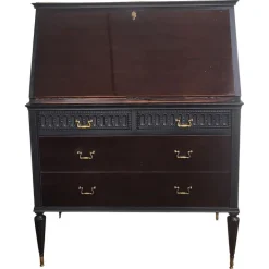 Pamono Italian Art Deco Walnut Marble Slant Front Secretary, 1960s