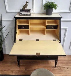 Pamono Italian Art Deco Walnut Marble Slant Front Secretary, 1960s