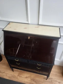 Pamono Italian Art Deco Walnut Marble Slant Front Secretary, 1960s