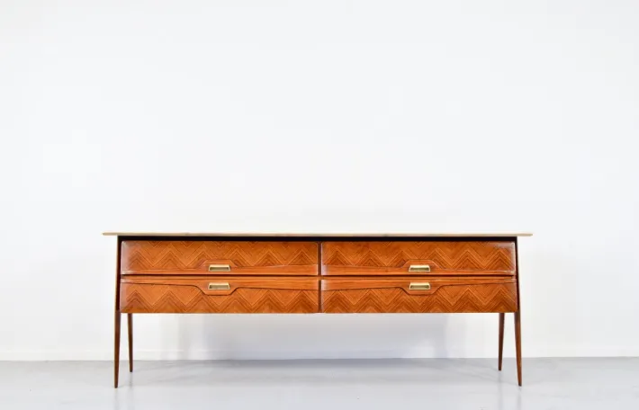 Pamono Italian Carrara Marble and Brass Sideboard, 1960s Discount