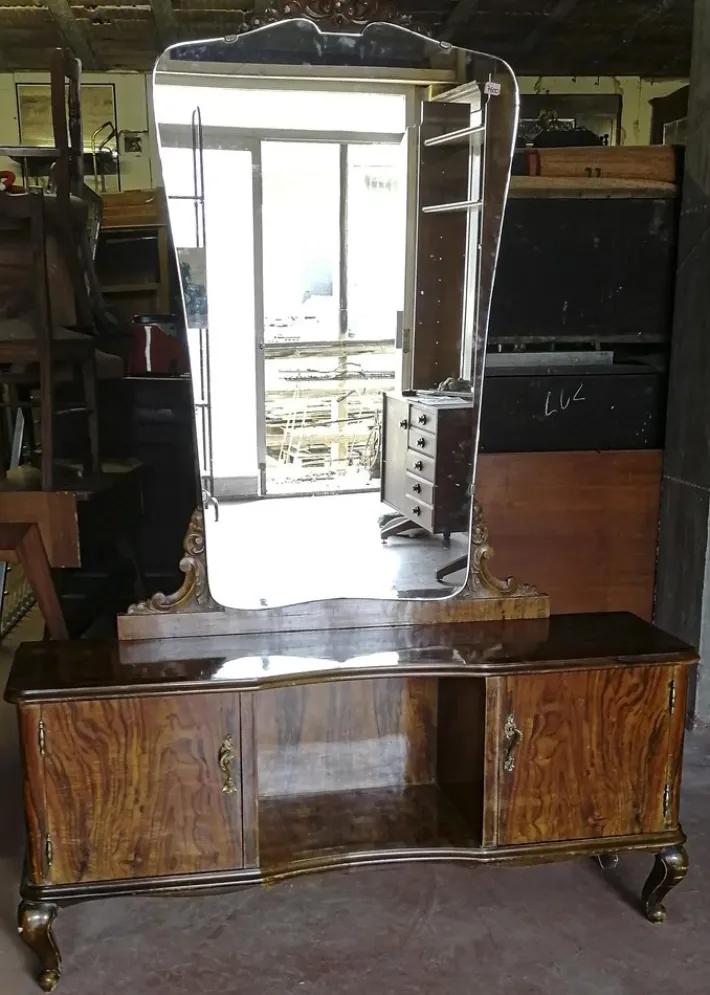 Pamono Italian Chippendale Walnut Burl & Veneer Dressing Table, 1940s Discount